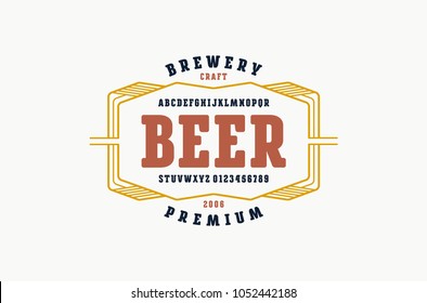 Serif font with rounded corners. Label template for home brewery. Letters and numbers for logo and emblem design. Color print on white background