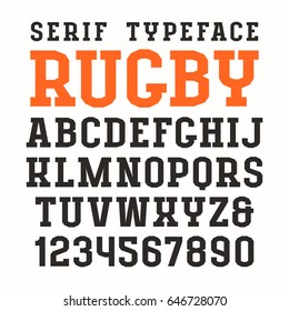 Serif font in sport style. Typeface design for titles and logos. Isolated on white background