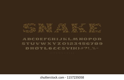 Serif font in the style of handmade graphics. Typeface with cracked face. Print on dark background