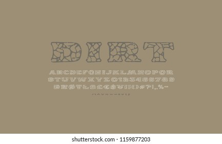 Serif font in the style of handmade graphics. Typeface with cracked face and vintage texture