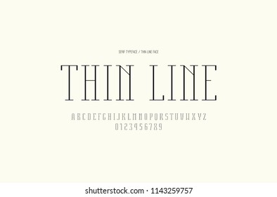 Serif font in thin line style. Letters and numbers for logo, label and title design. Print on white background