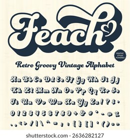  Serif Groovy Retro Vintage Bold Font alphabet vector