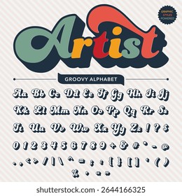 Serif Groovy Retro Vintage Bold Font alphabet vector file