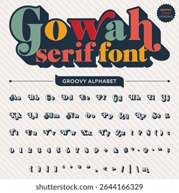 Serif Groovy Retro Vintage Bold Font alphabet vector file