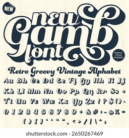 Serif Groovy Retro Vintage Script Bold Font alphabet vector file