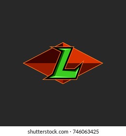 Serif letter L logo on the rhombus, esport team mascot style, green t-shirt print design element template.