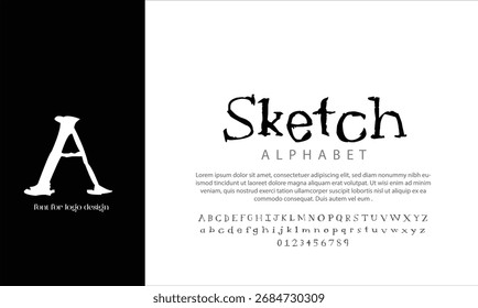 Serif Sketch vector alphabet font for logo design