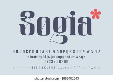 Serif style alphabet and numbers set with elegant line decoration. Vector vintage icon perfect to use in any alcohol labels, glamour posters, luxury identity, etc.