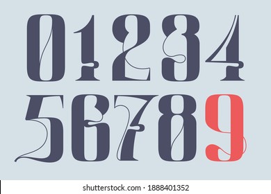 Serif style numbers set with elegant line decoration. Vector vintage icon perfect to use in any alcohol labels, glamour posters, luxury identity, etc.