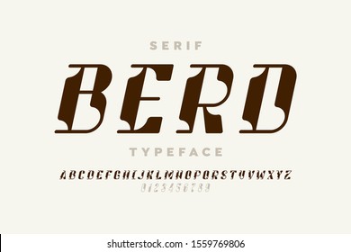 Serif typeface modern font design, alphabet letters and numbers vector illustration