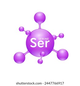 Serine amino acid. Molecules that combine to form proteins nutrients necessary for health muscle. Biomolecules model 3D purple for ads dietary supplements. Medical scientific concepts. Vector.