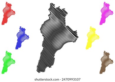 Seringueiras municipio (Estado de Rondonia o Rondonia, RO, Municipios de Brasil, República Federativa de Brasil) mapa Ilustración vectorial, bosquejo de garabatos Seringueiras mapa