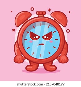 serious alarm clock character mascot with angry expression isolated cartoon in flat style design 