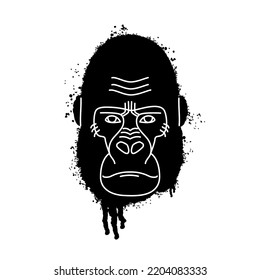 Serious Ape face in Urban street graffiti style. y2k style Monkey NFT. Textured illustration. Black logo isolated on white background. Vector illustration.