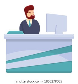 Serious bank teller icon. Cartoon of serious bank teller vector icon for web design isolated on white background