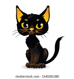 Serious black cat. Cartoon style. Isolated illustration on a white background.
