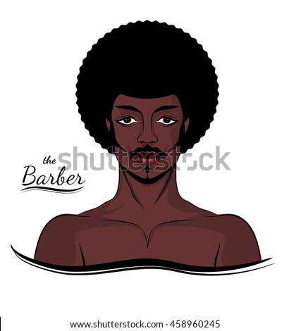 Serious black man with afro.Design Barber shop.Healthy sporty black man  with beard, mustache and sideburns. Isolated avatar of raper. 