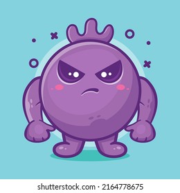 serious blueberry fruit character mascot with angry expression isolated cartoon in flat style design