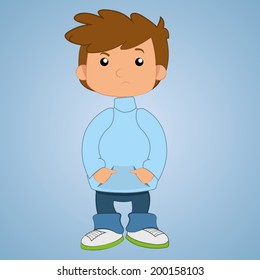 a serious boy in a blue background