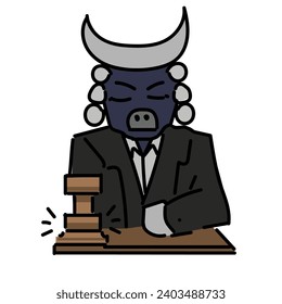 serious bull judge in cartoon style