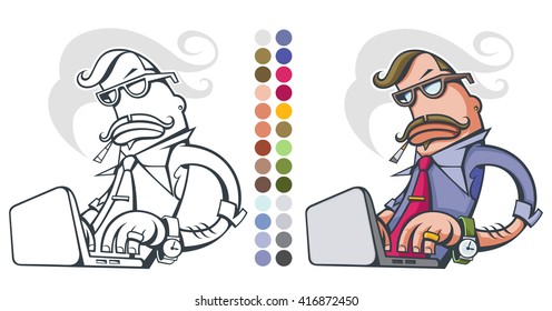 Serious businessman. Illustration, cartoon, coloring book