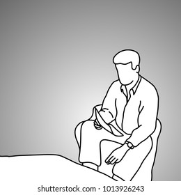 serious businessman with a paper and a cigarette on his hands vector illustration doodle sketch hand drawn with black lines isolated on gray background.