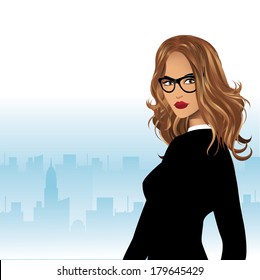 Serious businesswoman background EPS 10 vector, grouped for easy editing. No open shapes or paths.