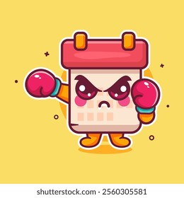 serious calendar character mascot playing boxing sport isolated cartoon