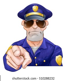 Serious cartoon police officer policeman pointing