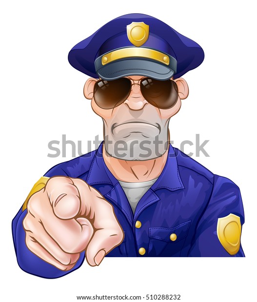 Serious Cartoon Police Officer Policeman Pointing Stock Vector (Royalty ...