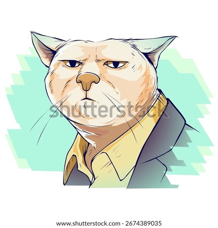 Serious cat in a suit. Funny vector illustration.