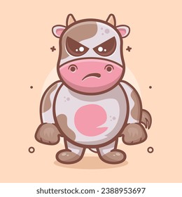 serious cow animal character mascot with angry expression isolated cartoon