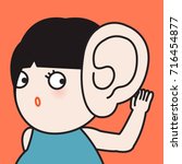 Serious Curious Woman With Hand To One Big Ear Listening Attentively Concept Card Character illustration