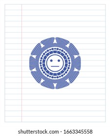 serious face icon blue ink pen emblem. Vector Illustration. Detailed.