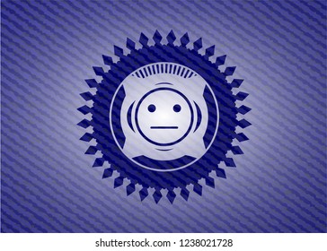 serious face icon with denim texture