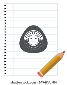 serious face icon emblem draw with pencil effect. Vector Illustration. Detailed.