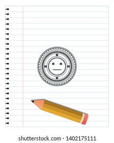 serious face icon emblem drawn in pencil. Vector Illustration. Detailed.
