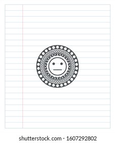 serious face icon emblem drawn in pencil. Vector Illustration. Detailed.