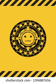 serious face icon grunge warning sign emblem. Vector Illustration. Detailed.