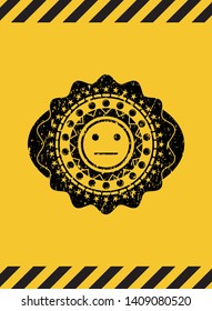 serious face icon grunge warning sign emblem. Vector Illustration. Detailed.