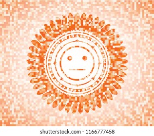 serious face icon inside abstract orange mosaic emblem with background