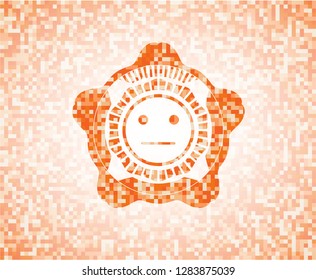 serious face icon inside abstract orange mosaic emblem with background
