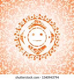 serious face icon inside abstract orange mosaic emblem with background