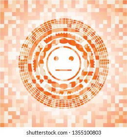 serious face icon inside abstract orange mosaic emblem with background