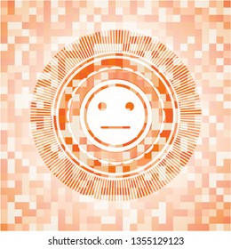 serious face icon inside abstract orange mosaic emblem