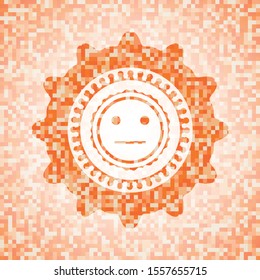 serious face icon inside abstract orange mosaic emblem with background