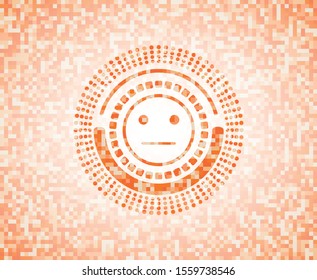 serious face icon inside abstract orange mosaic emblem with background