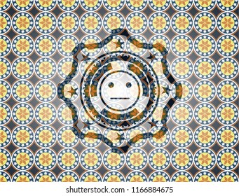 serious face icon inside arabesque badge. arabic decoration.