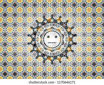 serious face icon inside arabesque emblem background. arabic decoration.