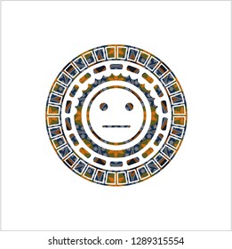 serious face icon inside arabesque badge. arabic decoration.